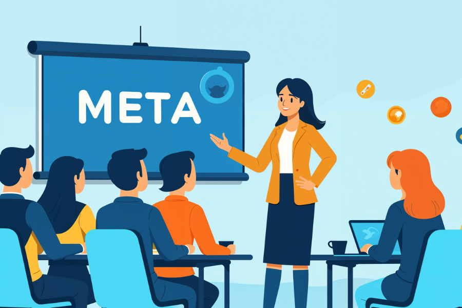Eine Professorin zeigt ihren Studenten die neue META-Richtlinien